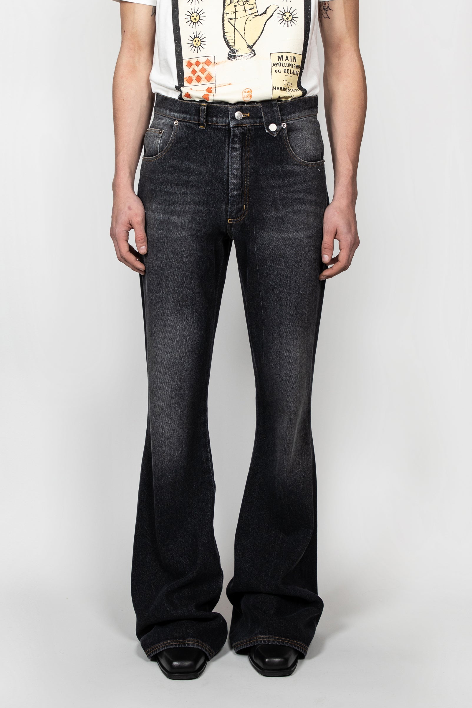 BLACK STONEWASH WIDE LEG JEANS