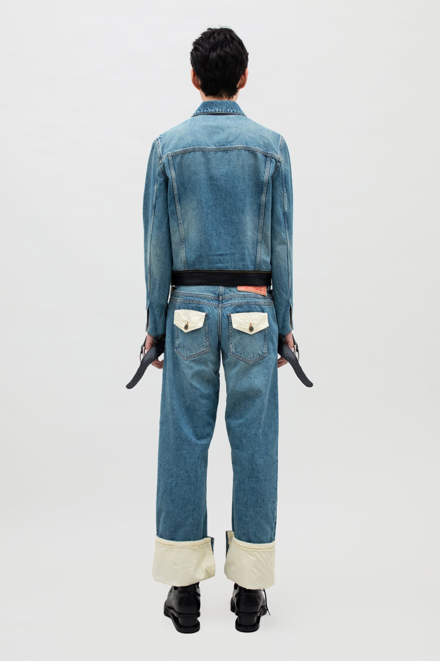 LEATHER STRAP DENIM JACKET