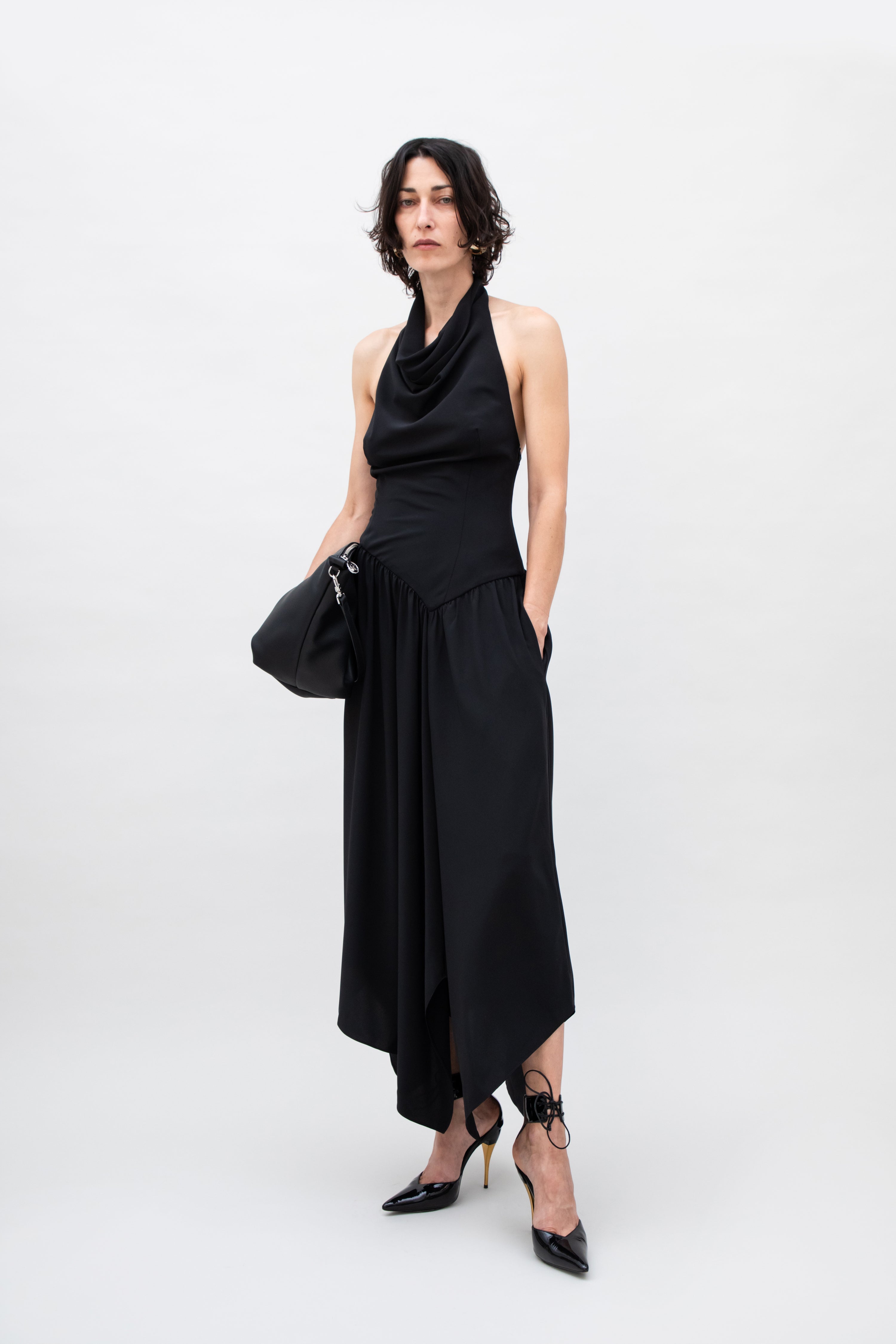 GATHERED HALTER DRESS