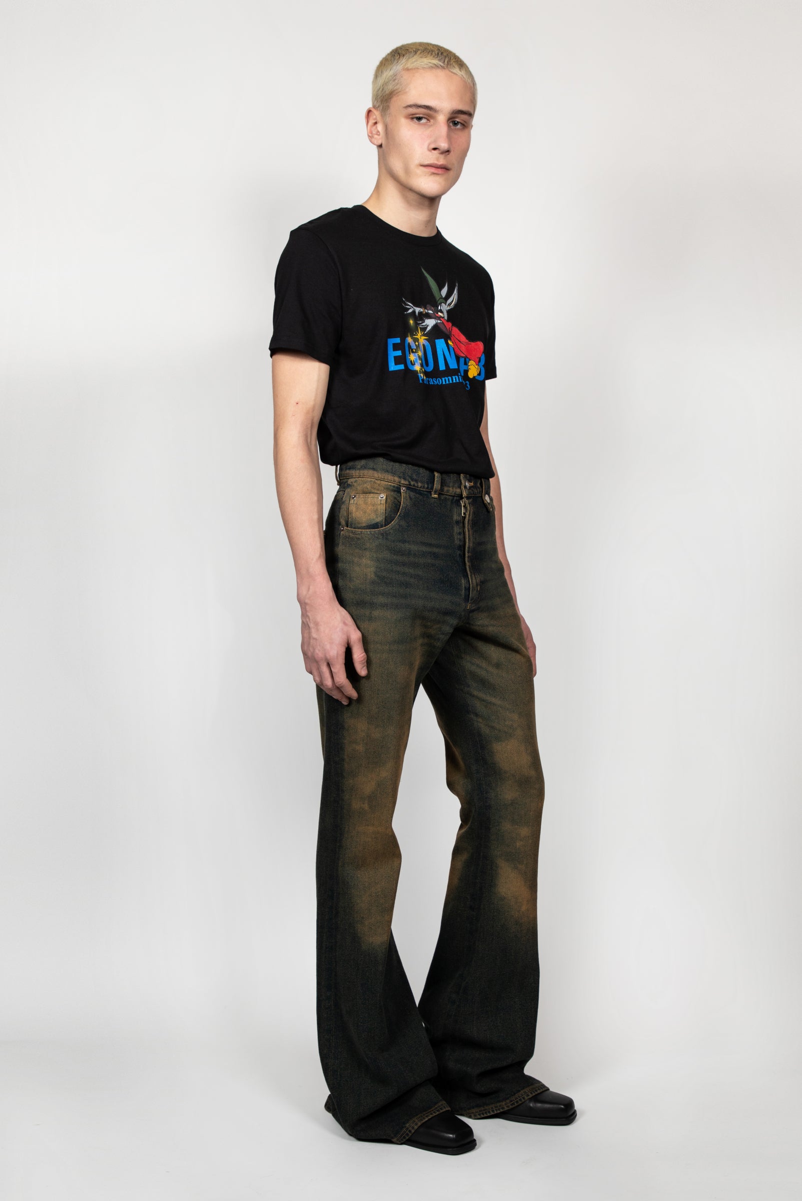 Egon lab】DIRTY WASH WIDE LEG JEANS - ブーツカットデニム・フレアデニム