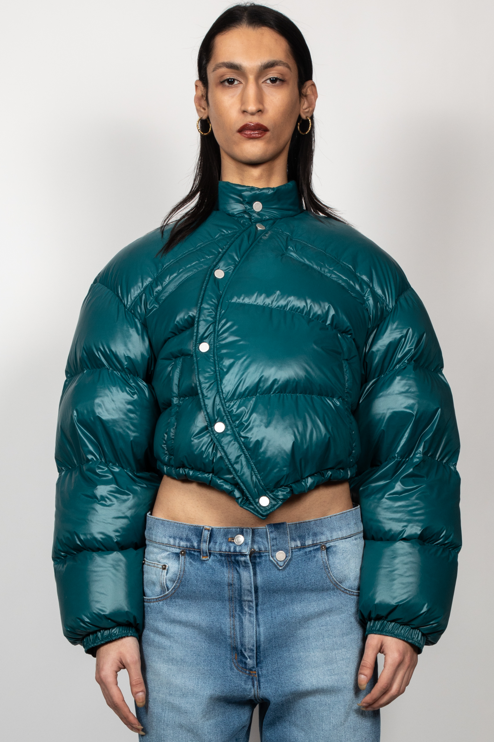 DARK GREEN WRAPPED PUFFER JACKET