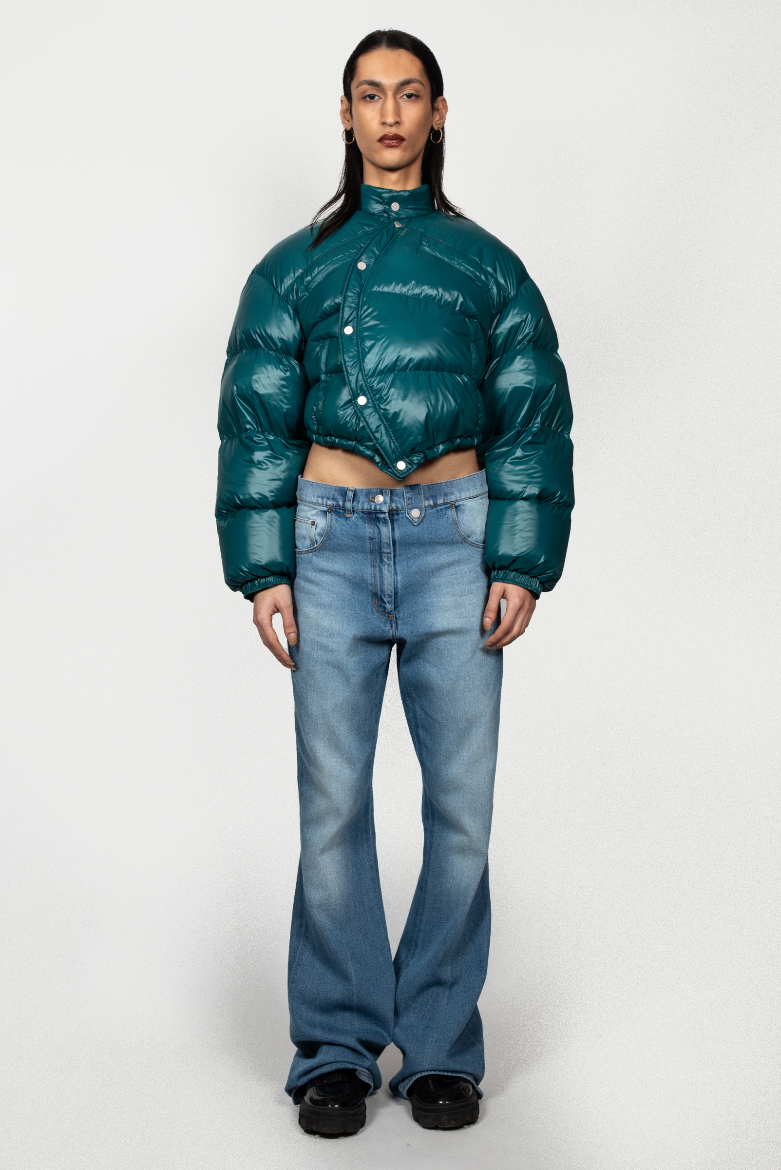 DARK GREEN WRAPPED PUFFER JACKET