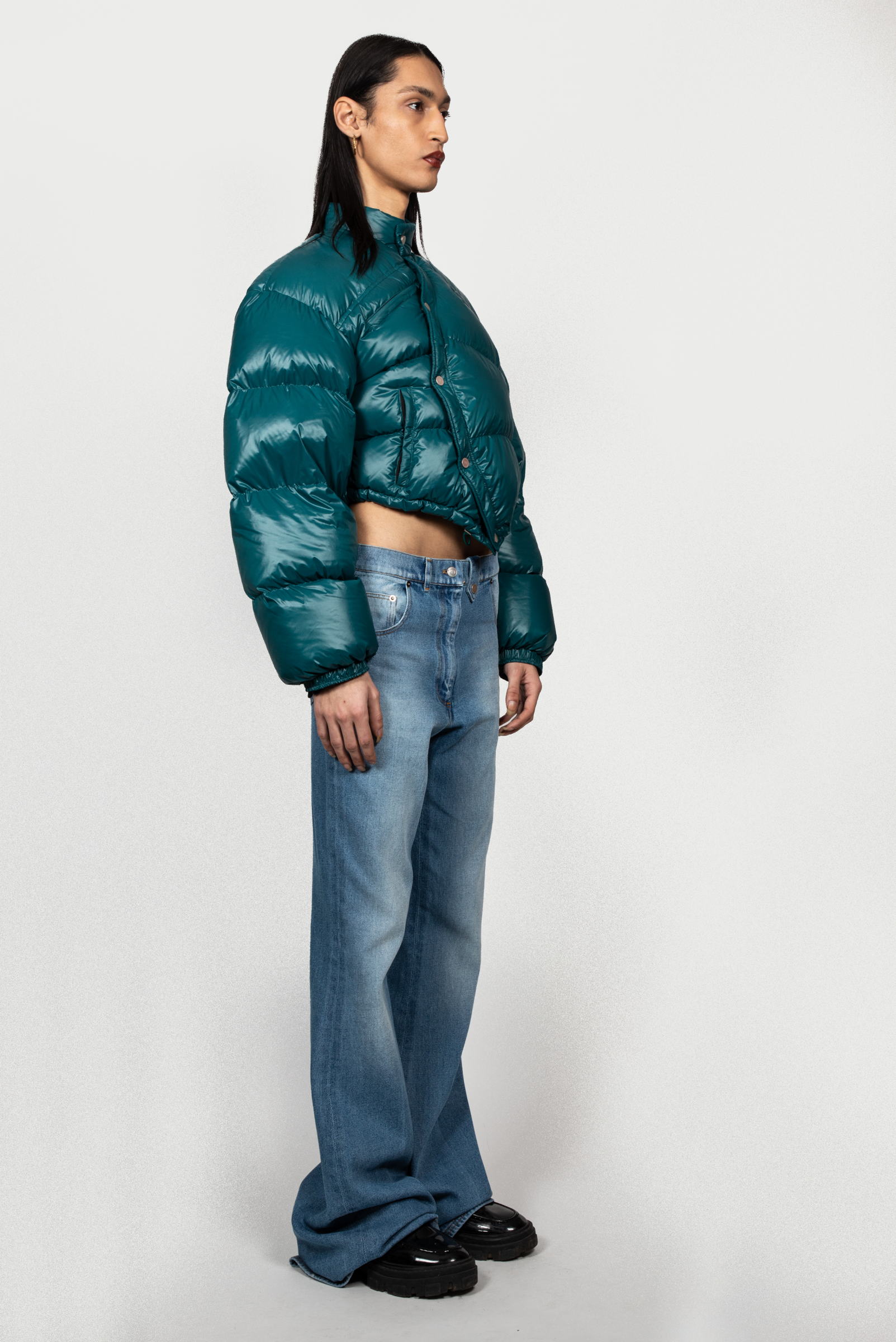 DARK GREEN WRAPPED PUFFER JACKET