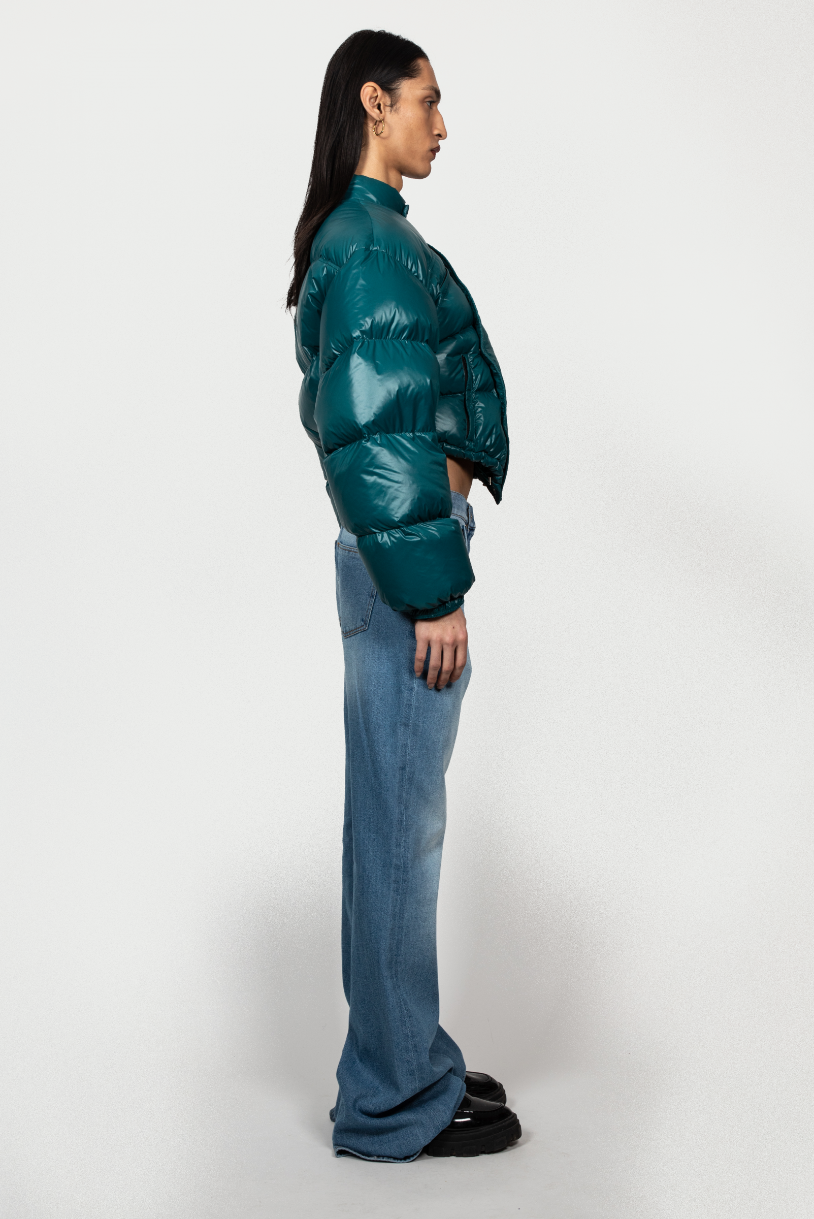 DARK GREEN WRAPPED PUFFER JACKET