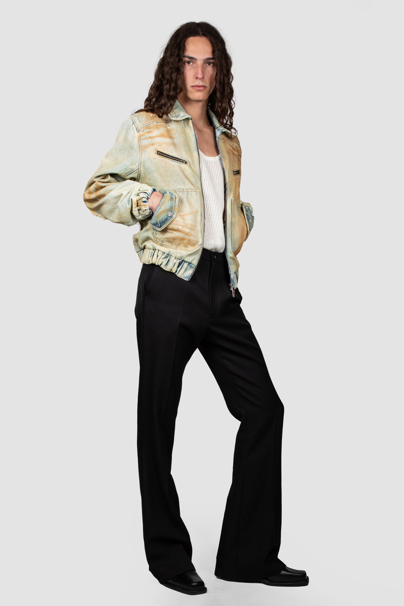 ジャケット・アウター EGONLAB WRAPPED DENIM JACKET RAW BLACK EGONlab Black Raw Edges Denim Jacket EGONlab