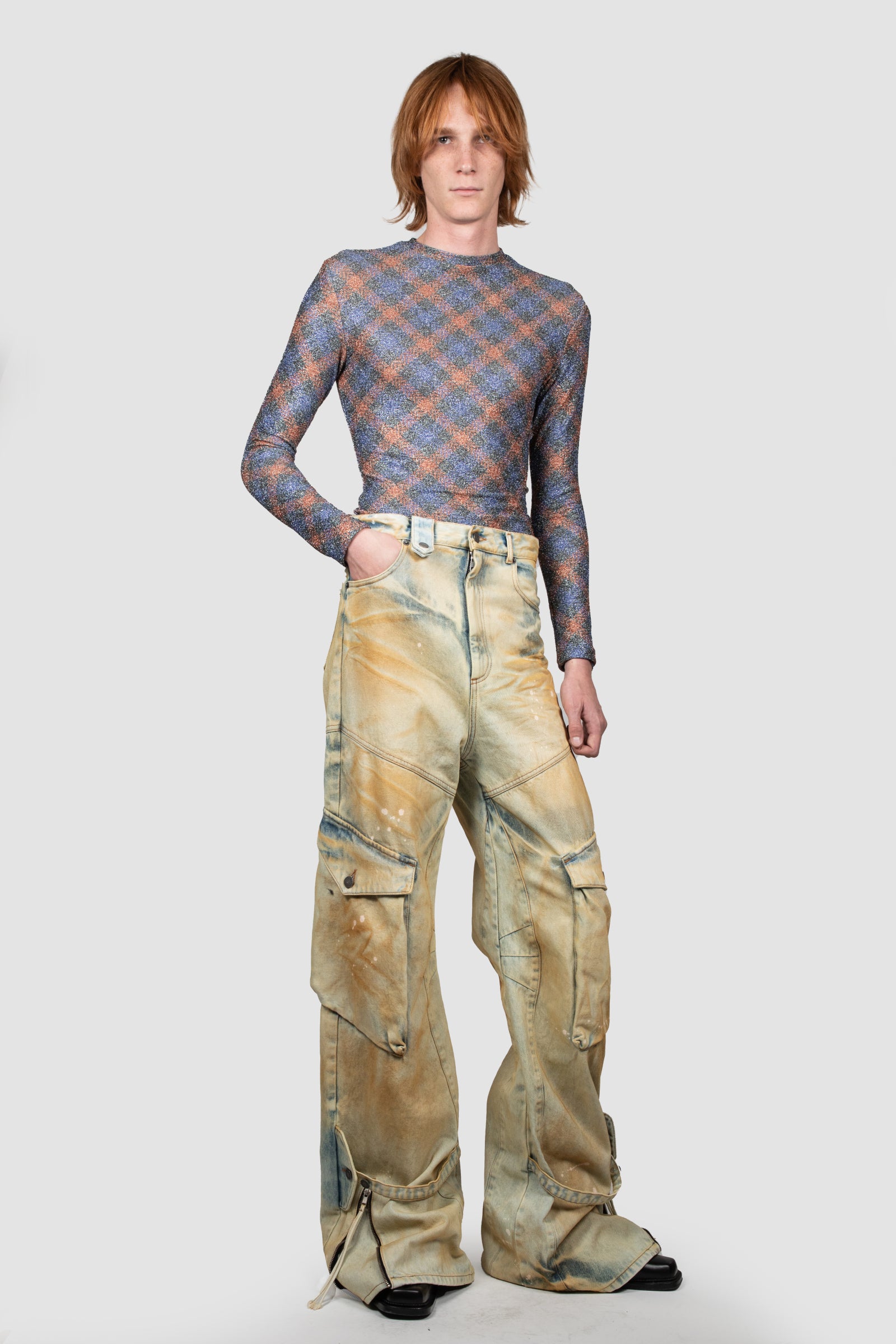 【BAON】[unisex] Lupla Pigment Cargo Denim Pants Wide Leg Denim Cargo | HUE