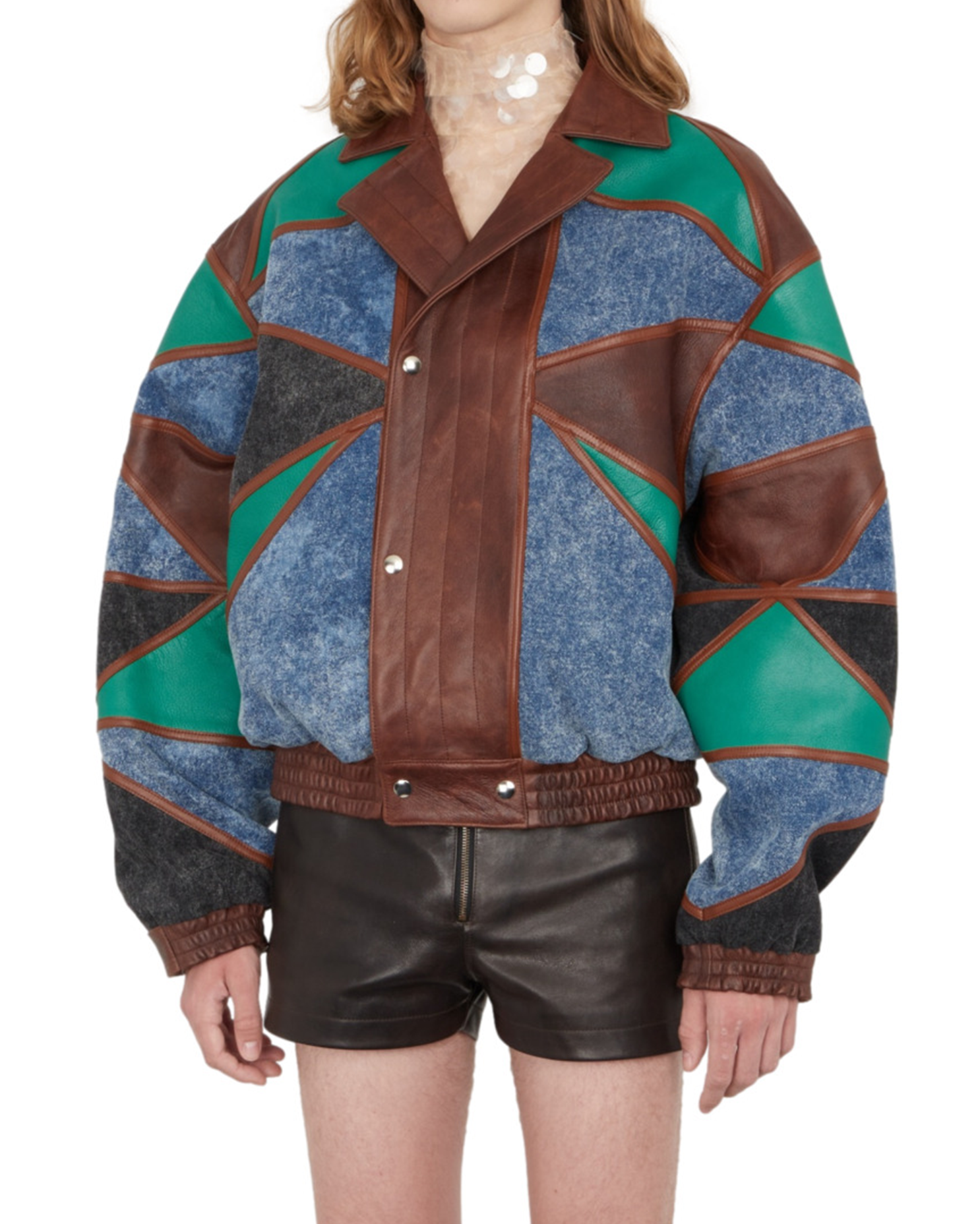 PATCHWORK DENIM AND LEATHER JACKET